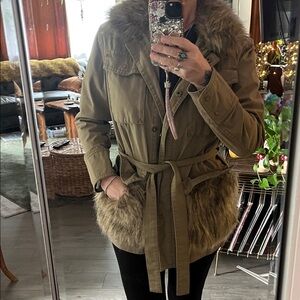 Anthropologie Olive Fur-Trimmed Utility Jacket
